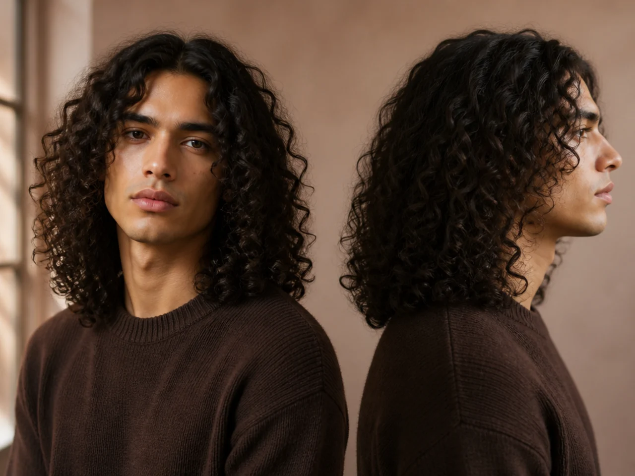 A man with long curls parted down the middle