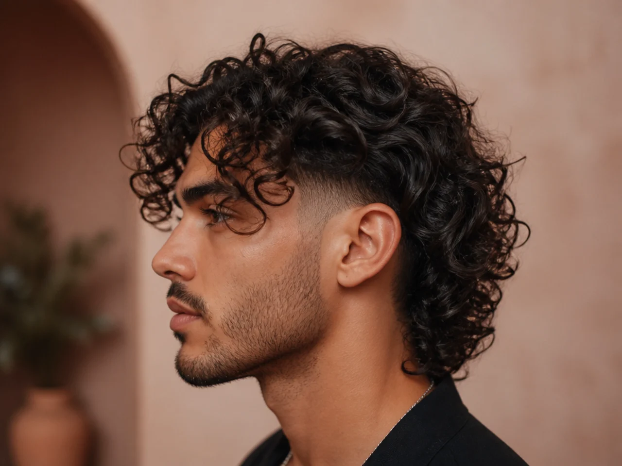 A man with long curls and a curtain fringe