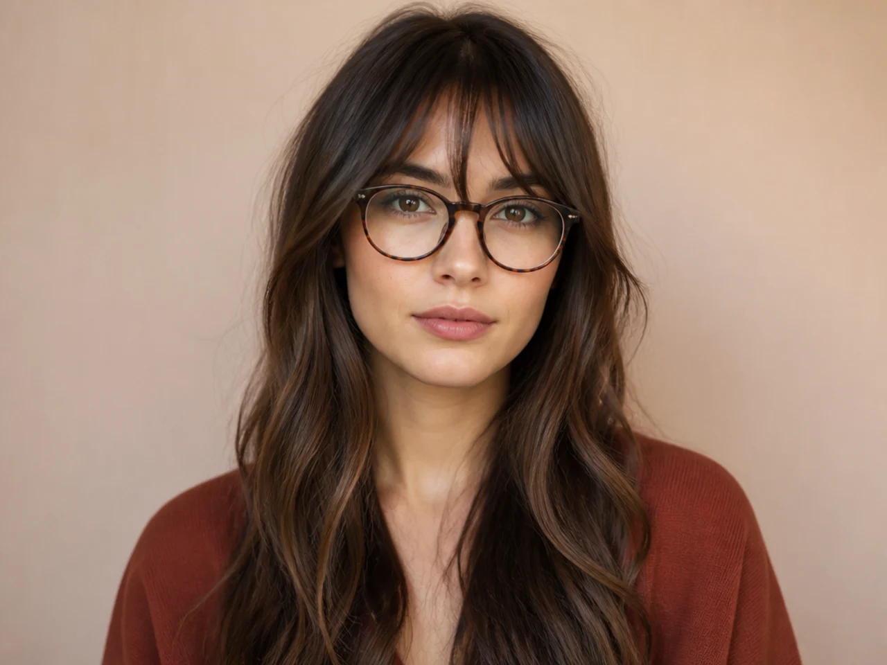 A long fringe worn with glasses