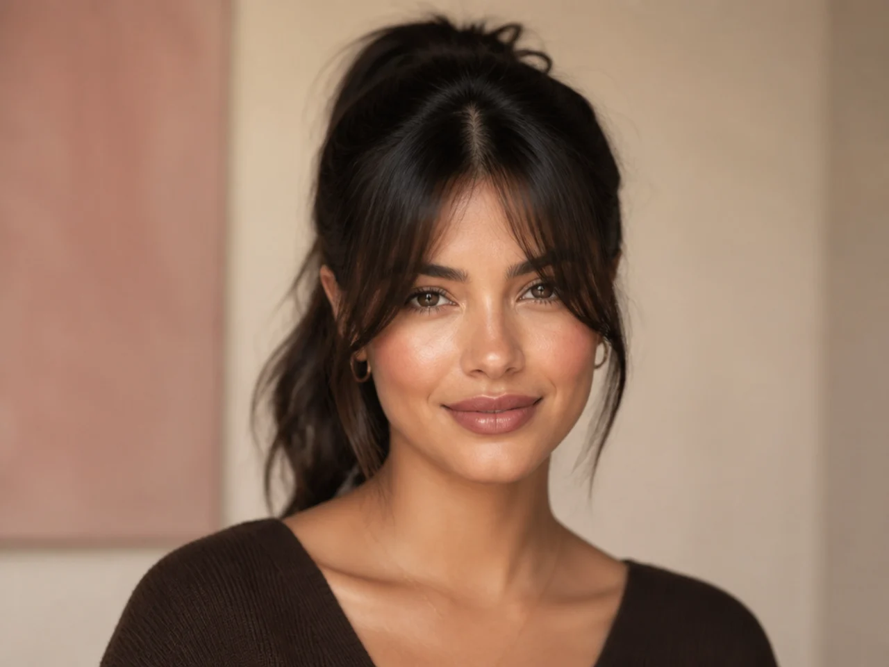 A long fringe worn with a ponytail