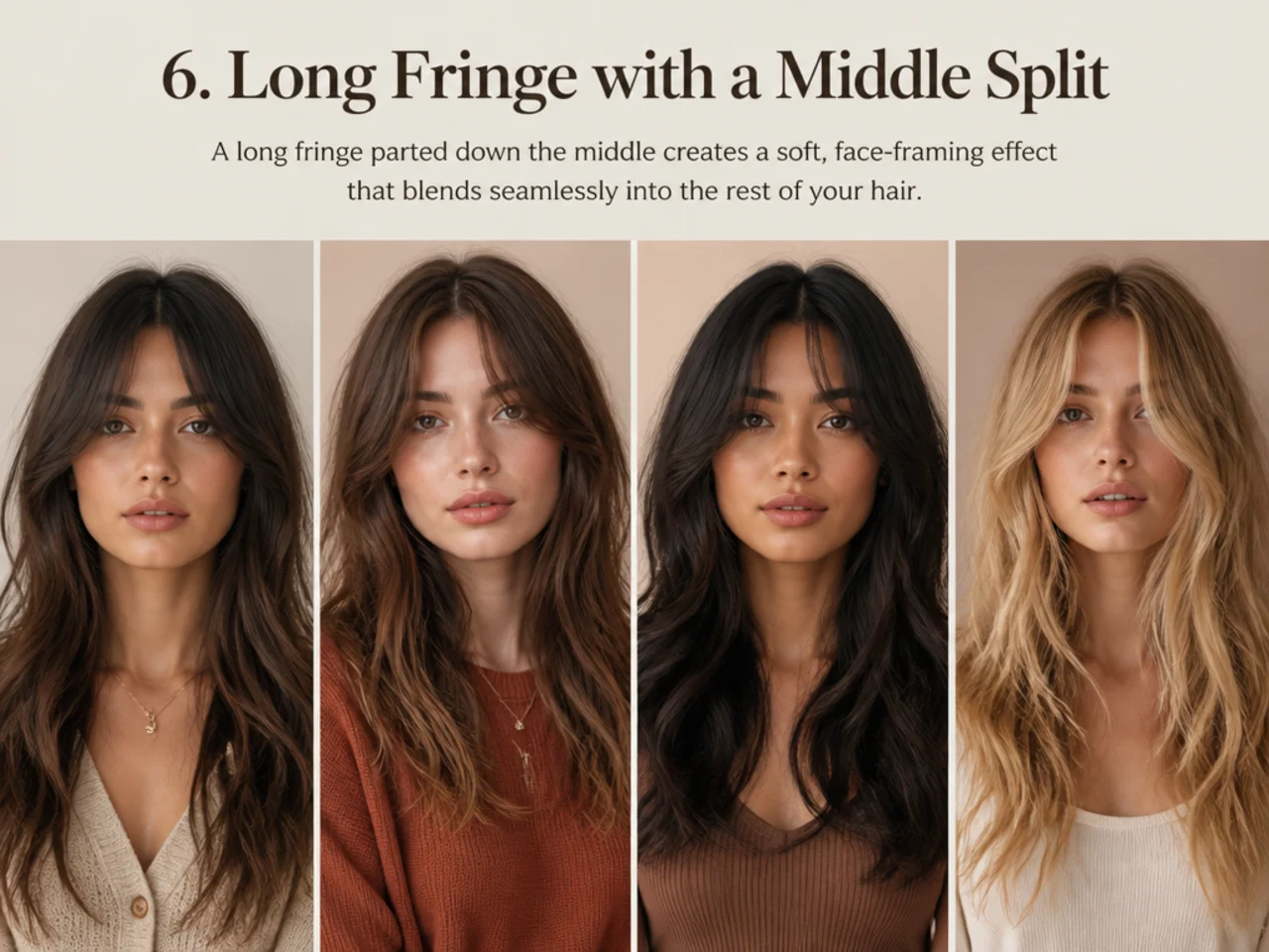 A long fringe parted at the centre