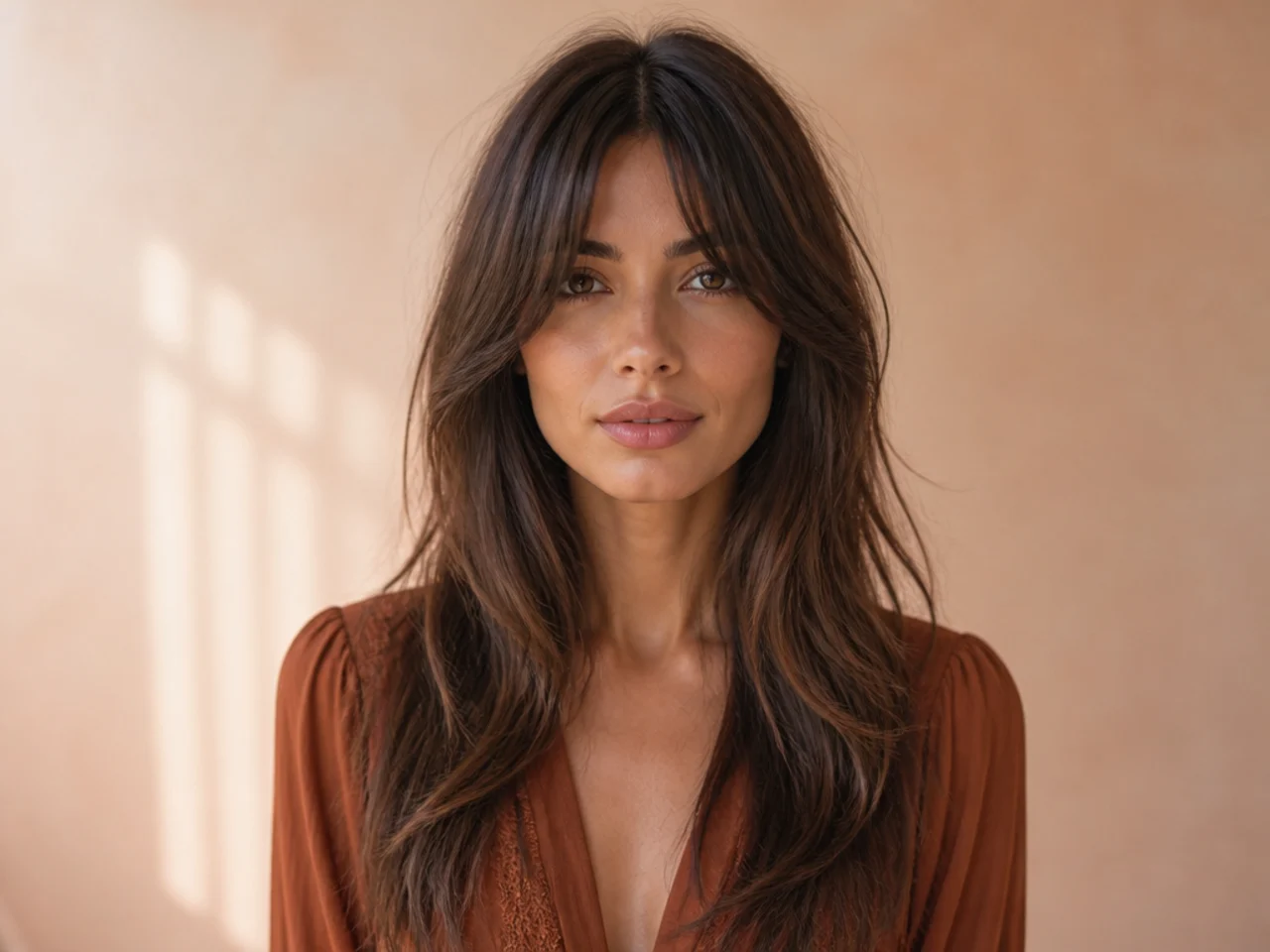 A long fringe with long layers