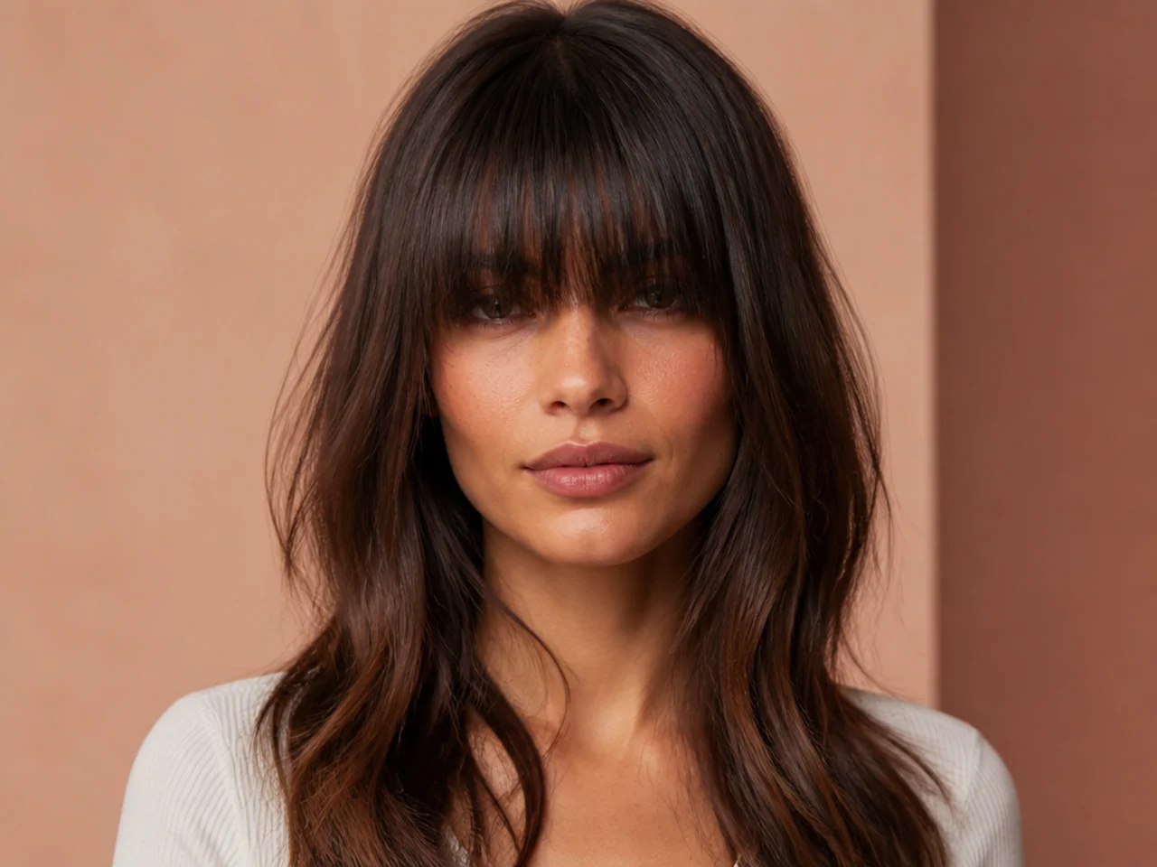 A flat-cut long fringe sitting directly on the lashes