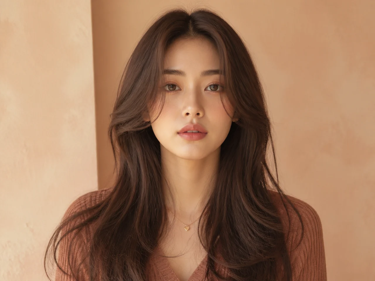 Long hair with a middle part