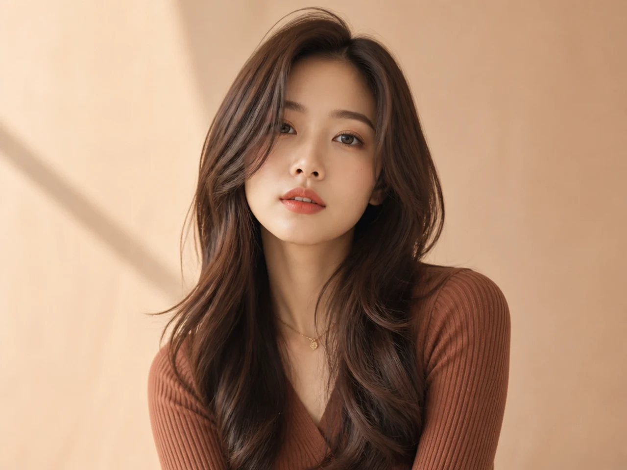 Long hair with a soft side part