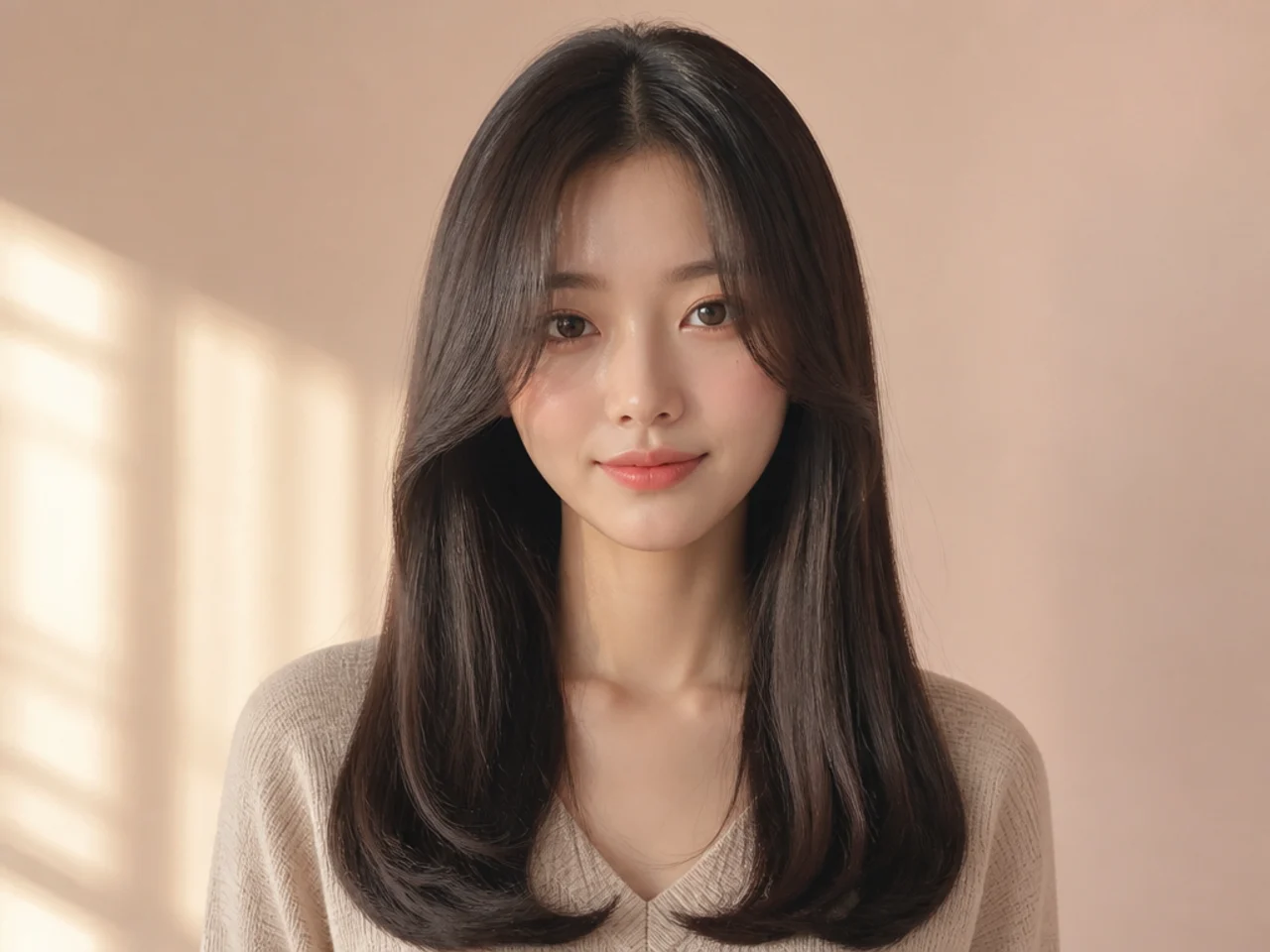 Long straight hair with C-curl ends