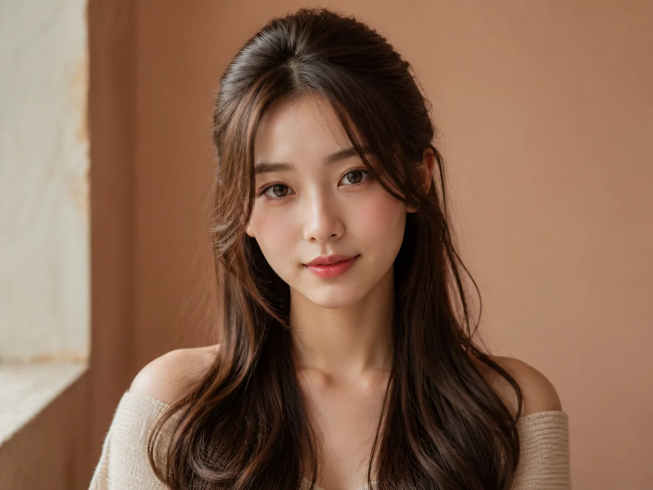Long hair worn half up with framing left out