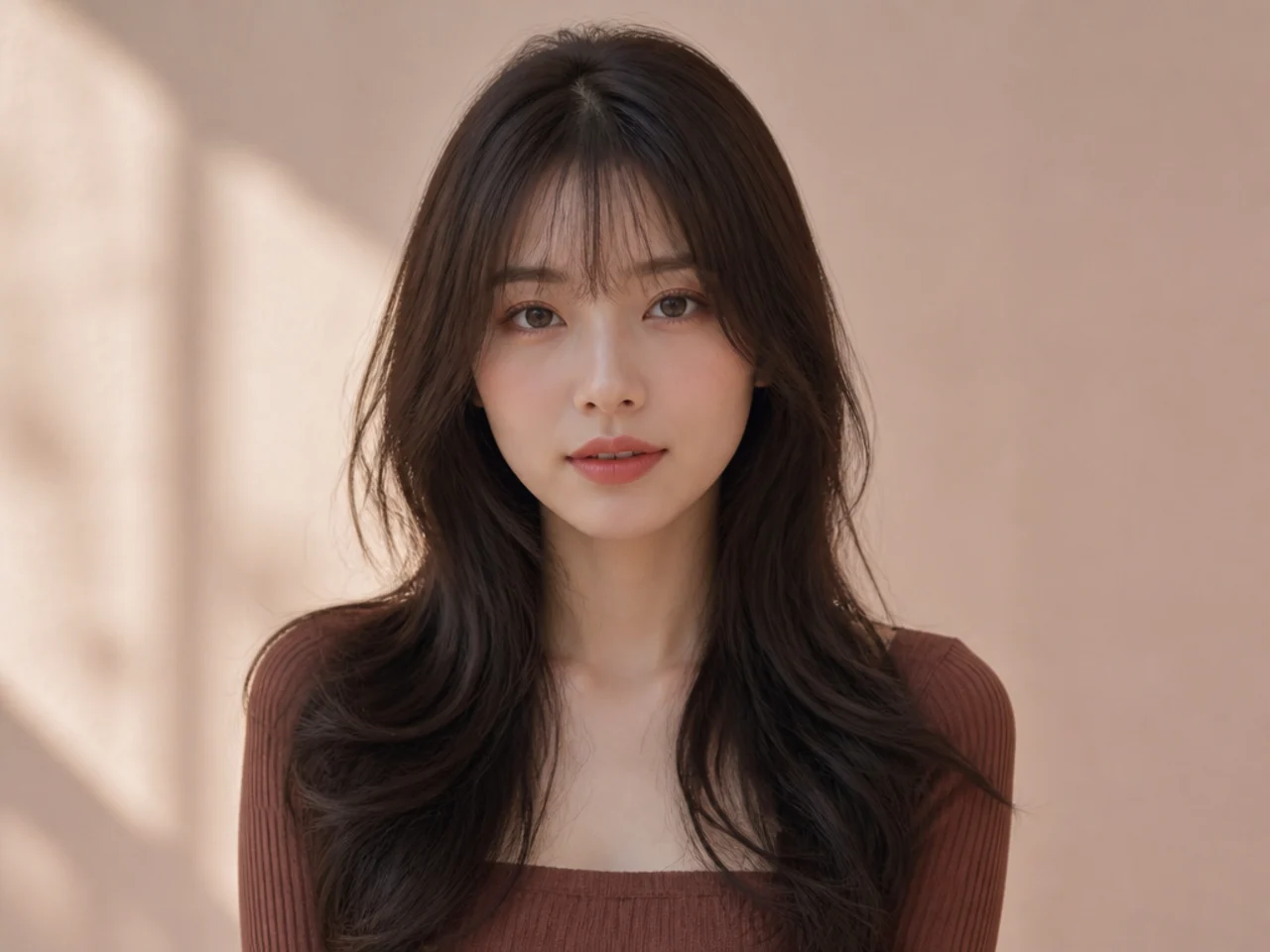 Long hair with see-through bangs