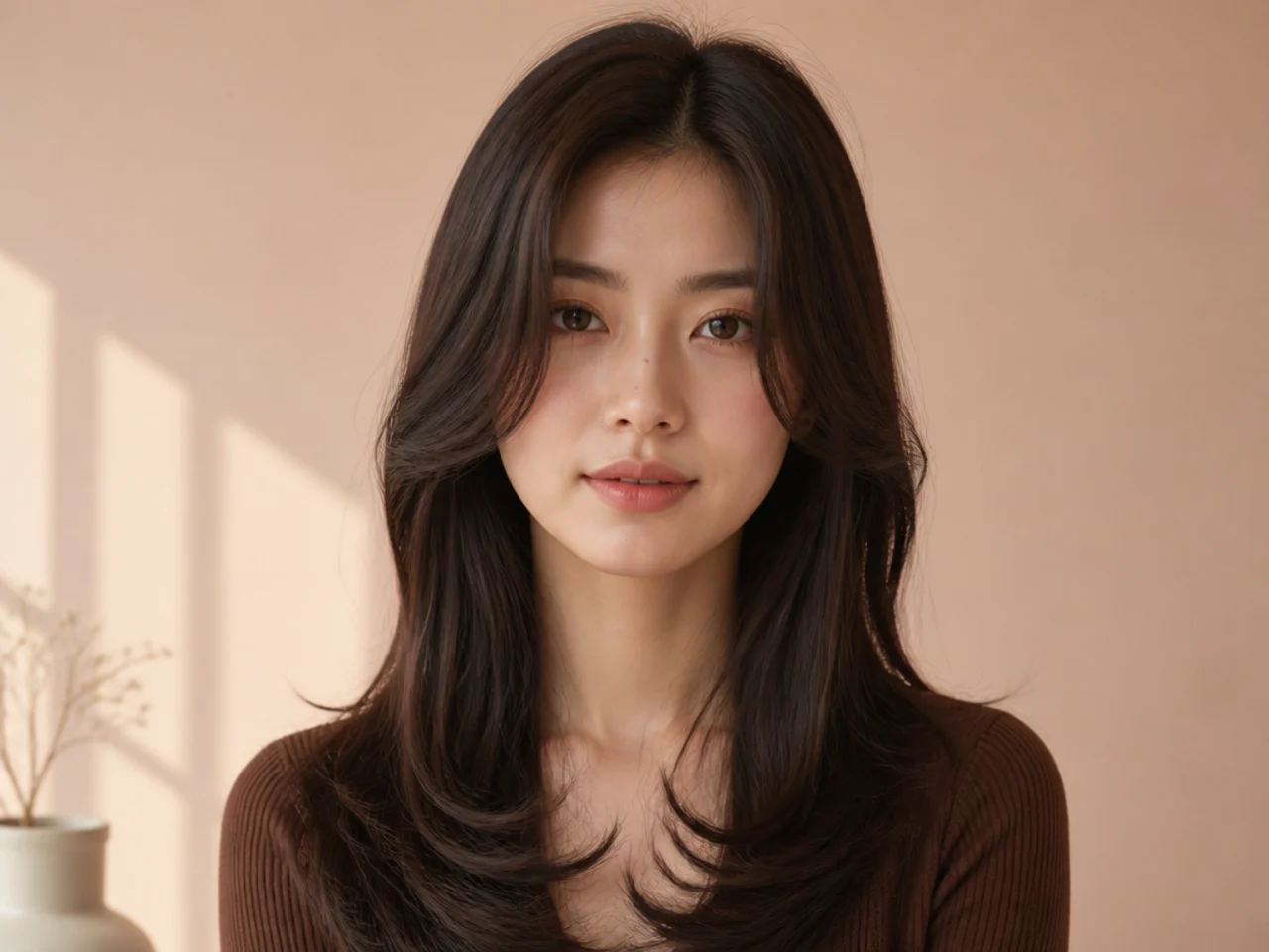 Long hair with C-curl framing
