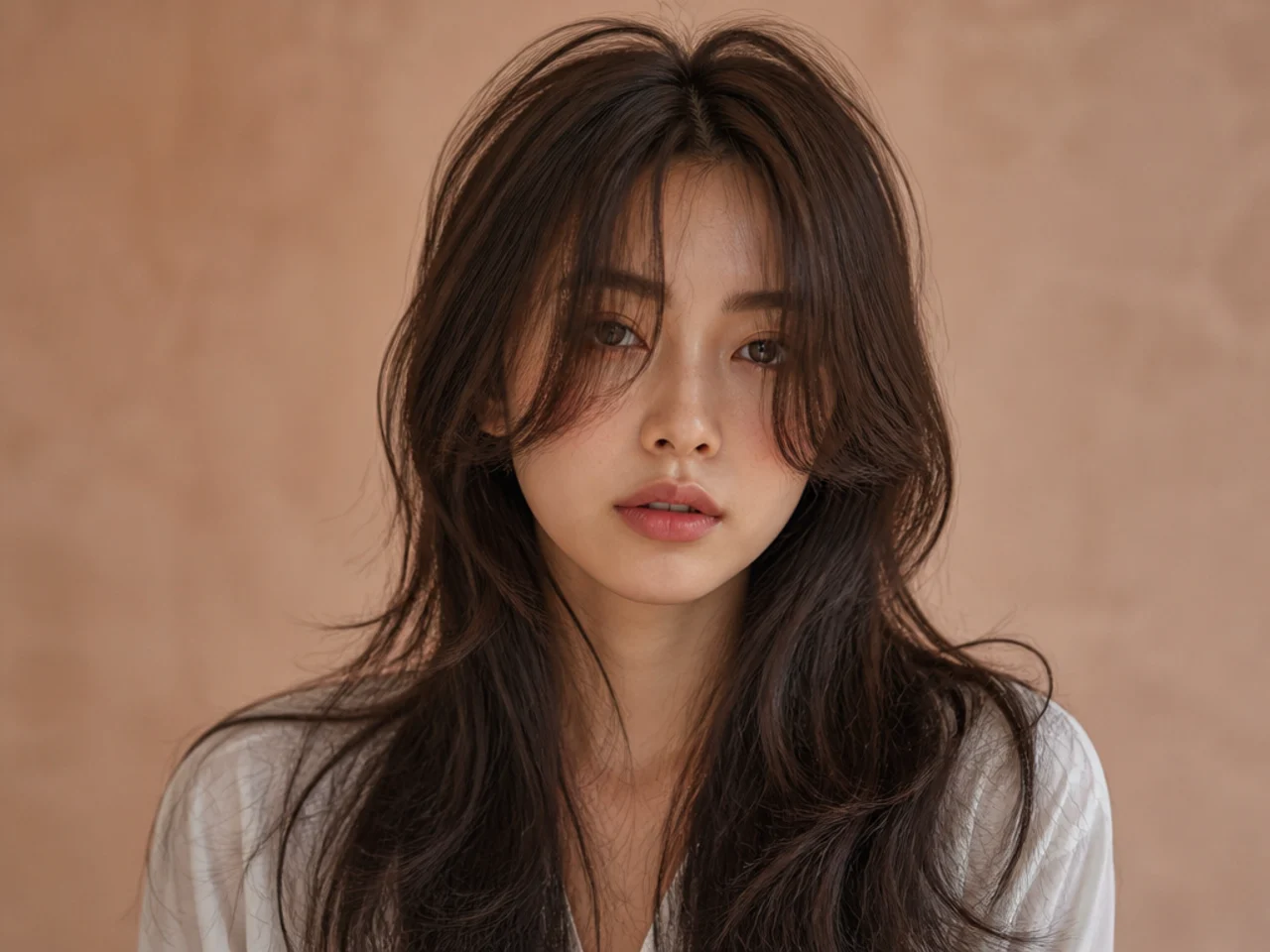 Long hair with framing that has grown out of position