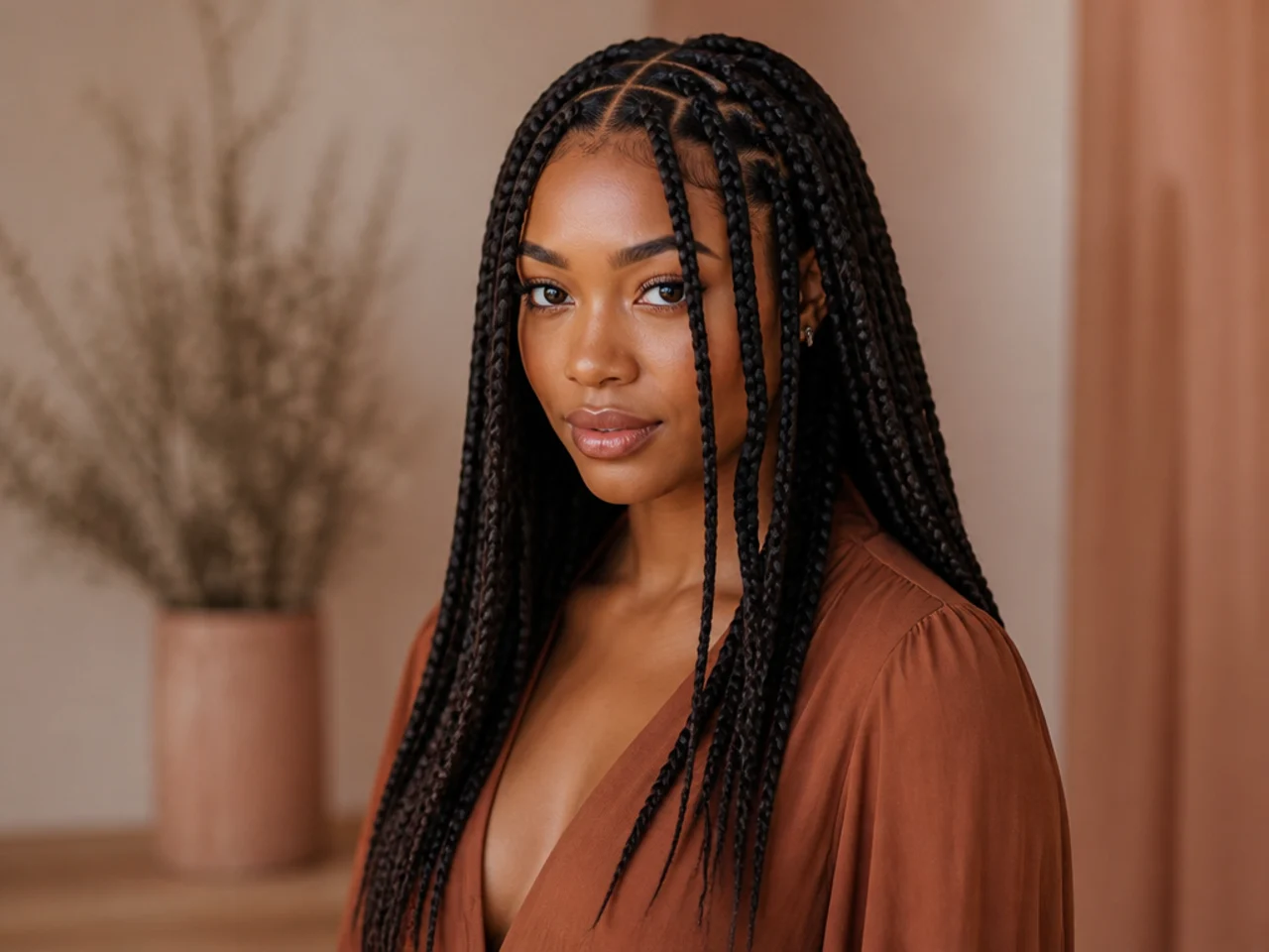 Long braids with shorter face-framing pieces