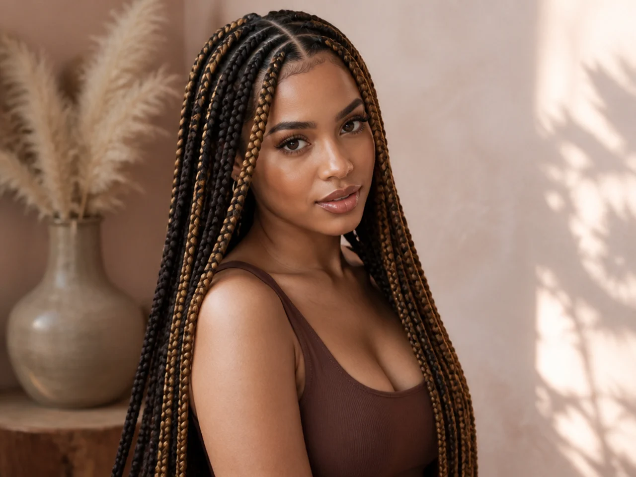 Two-tone long knotless braids