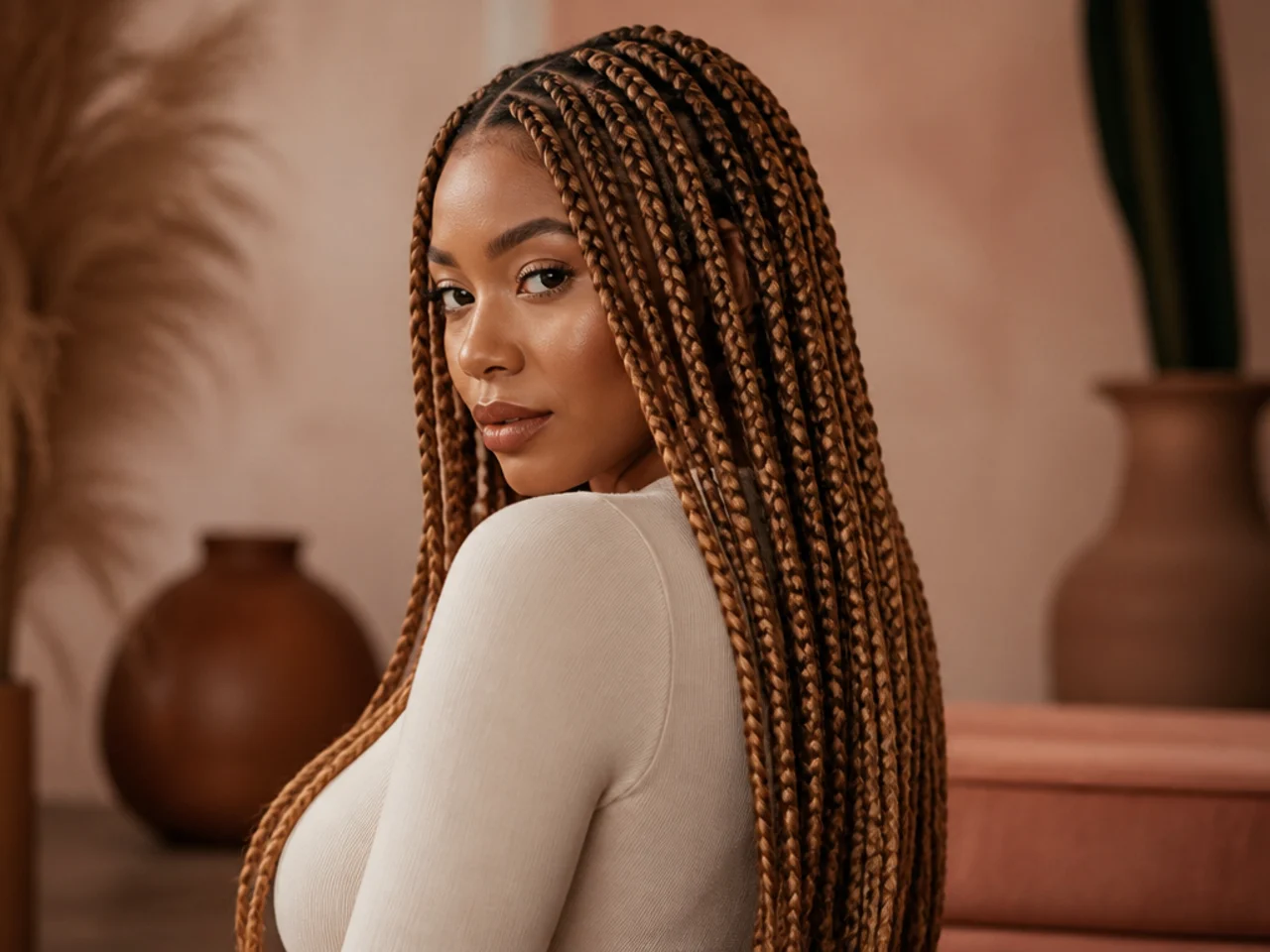 Caramel long knotless braids
