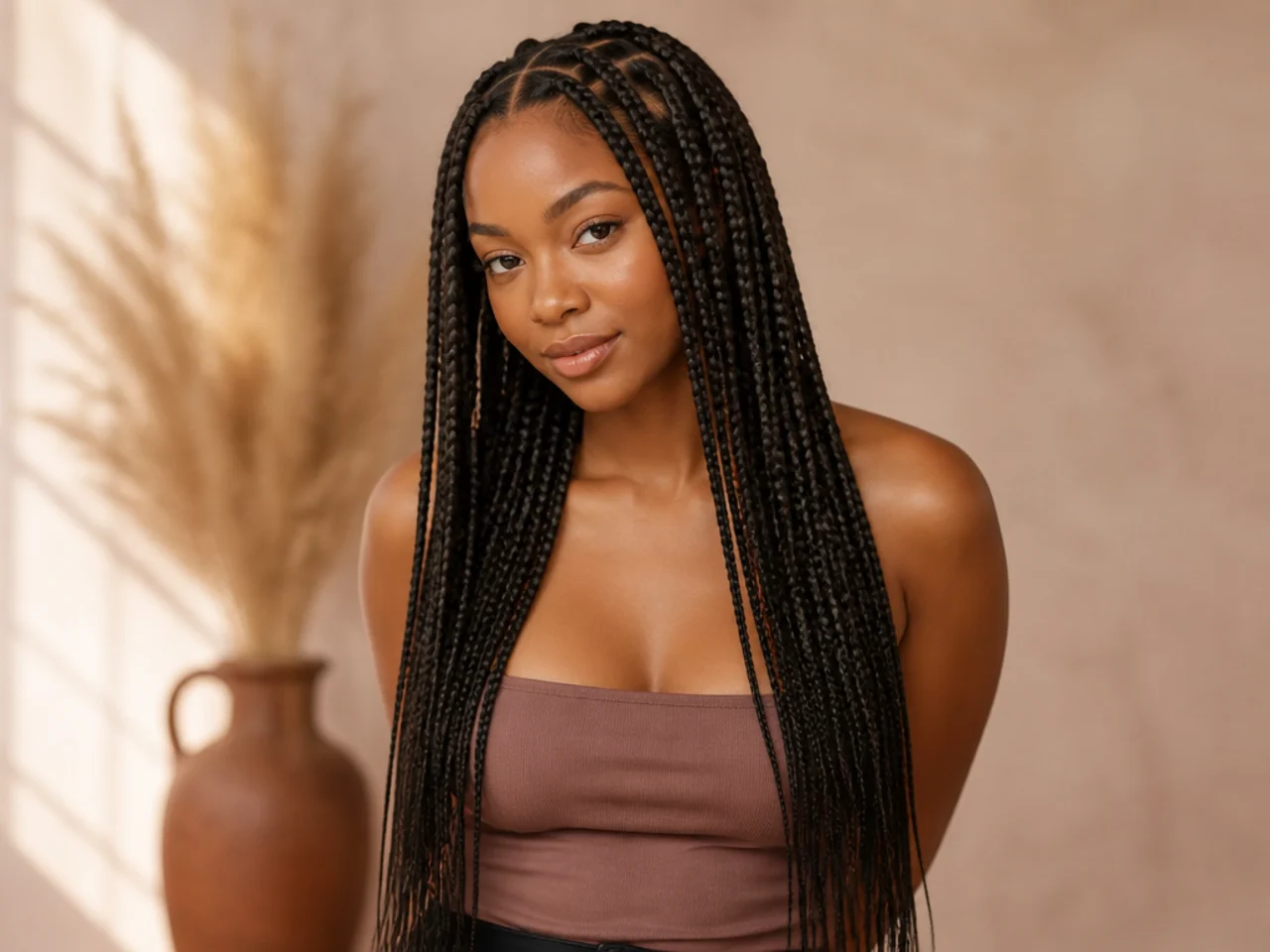 Long braids installed on fine natural hair