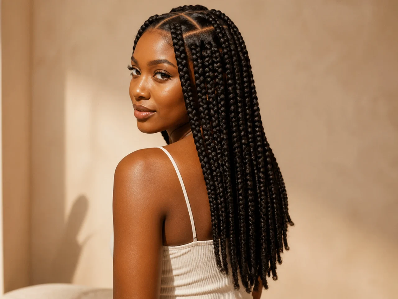 Mid-back length large knotless braids