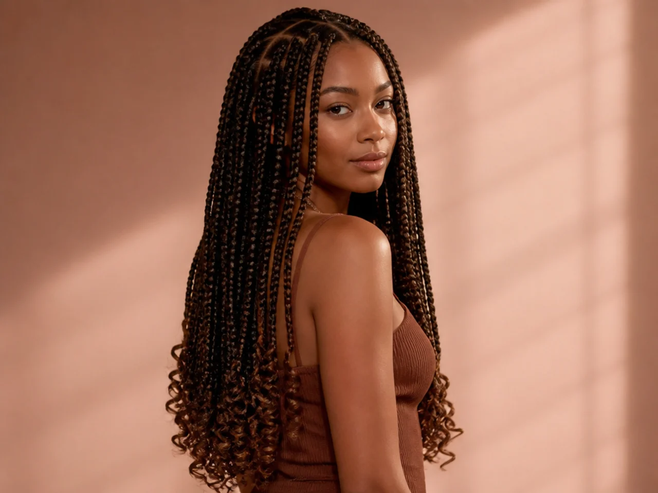 Long braids with curled ends