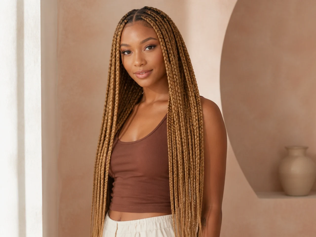 Waist-length honey blonde braids
