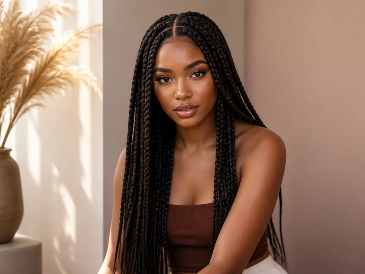Long braids with a centre parting