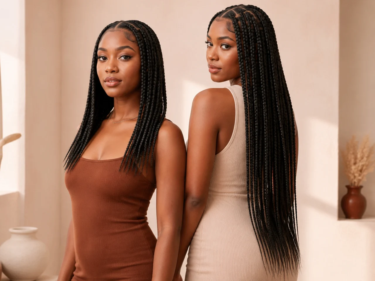 Mid-back and waist-length braids compared