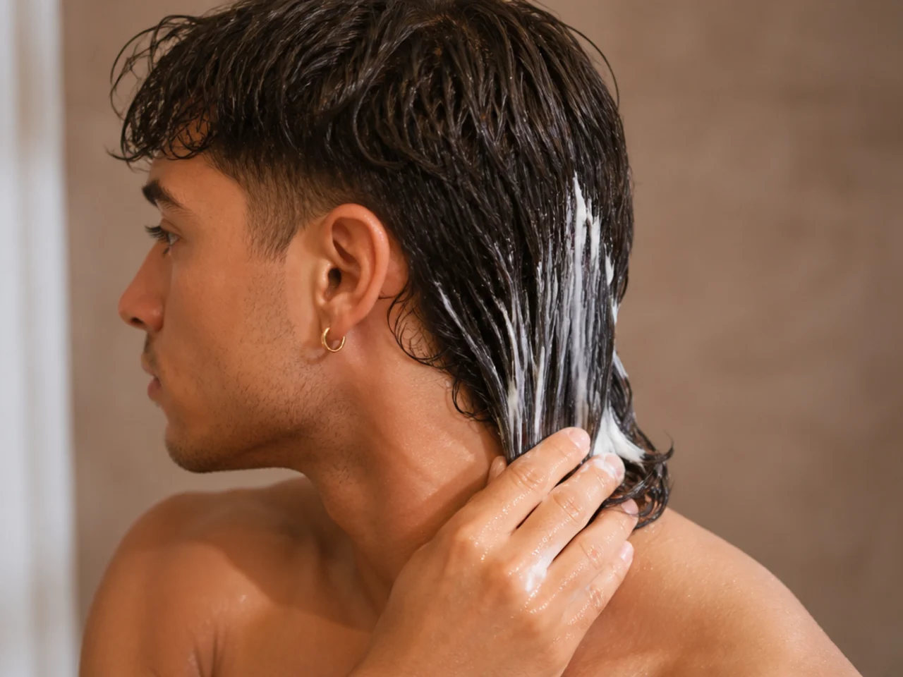 A cream product worked through a longer mullet tail