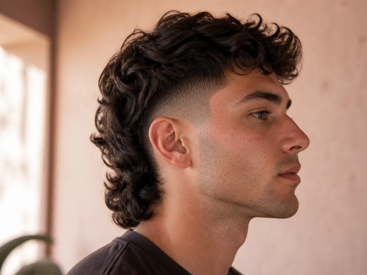 A higher fade set against a fuller mullet tail