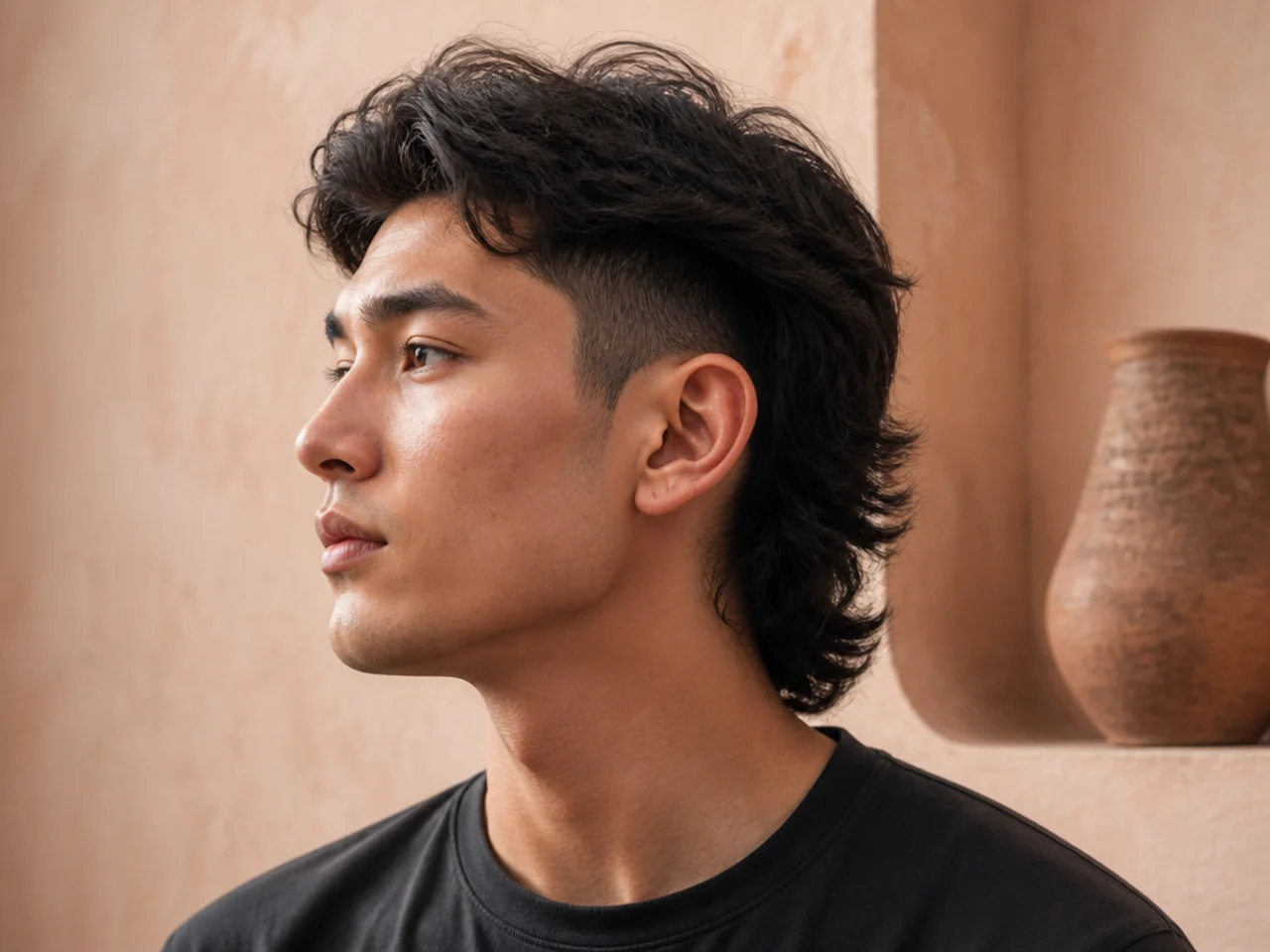 A maintained long mullet fade at two weeks after a trim
