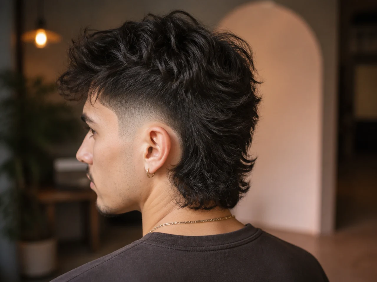 Side and back reference photographs of a new mullet fade