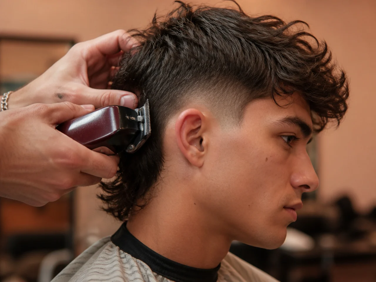 Only the faded sides being trimmed on a growing mullet