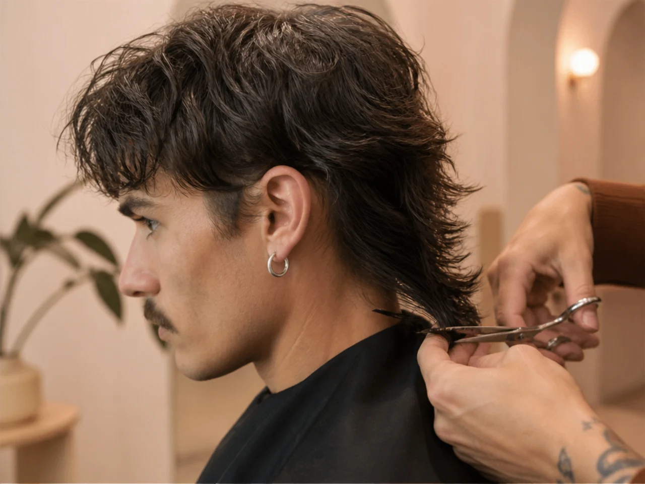 Point cutting the ends of a growing mullet tail