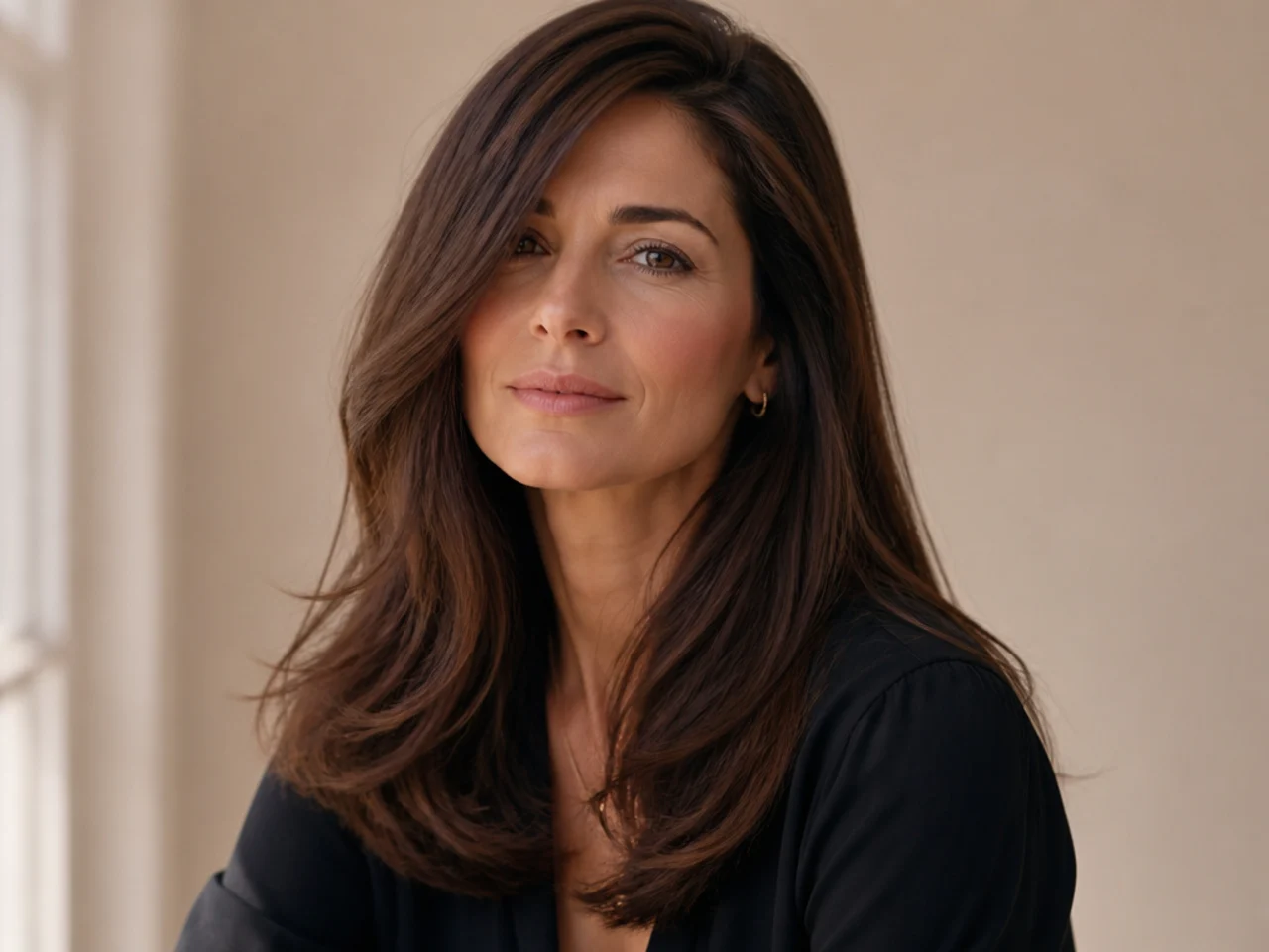 Long hair with a soft side part