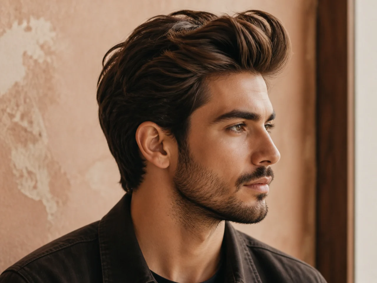 Textured long quiff with visible piece separation, mid fade sides, and matte finish on a young man with straight hair