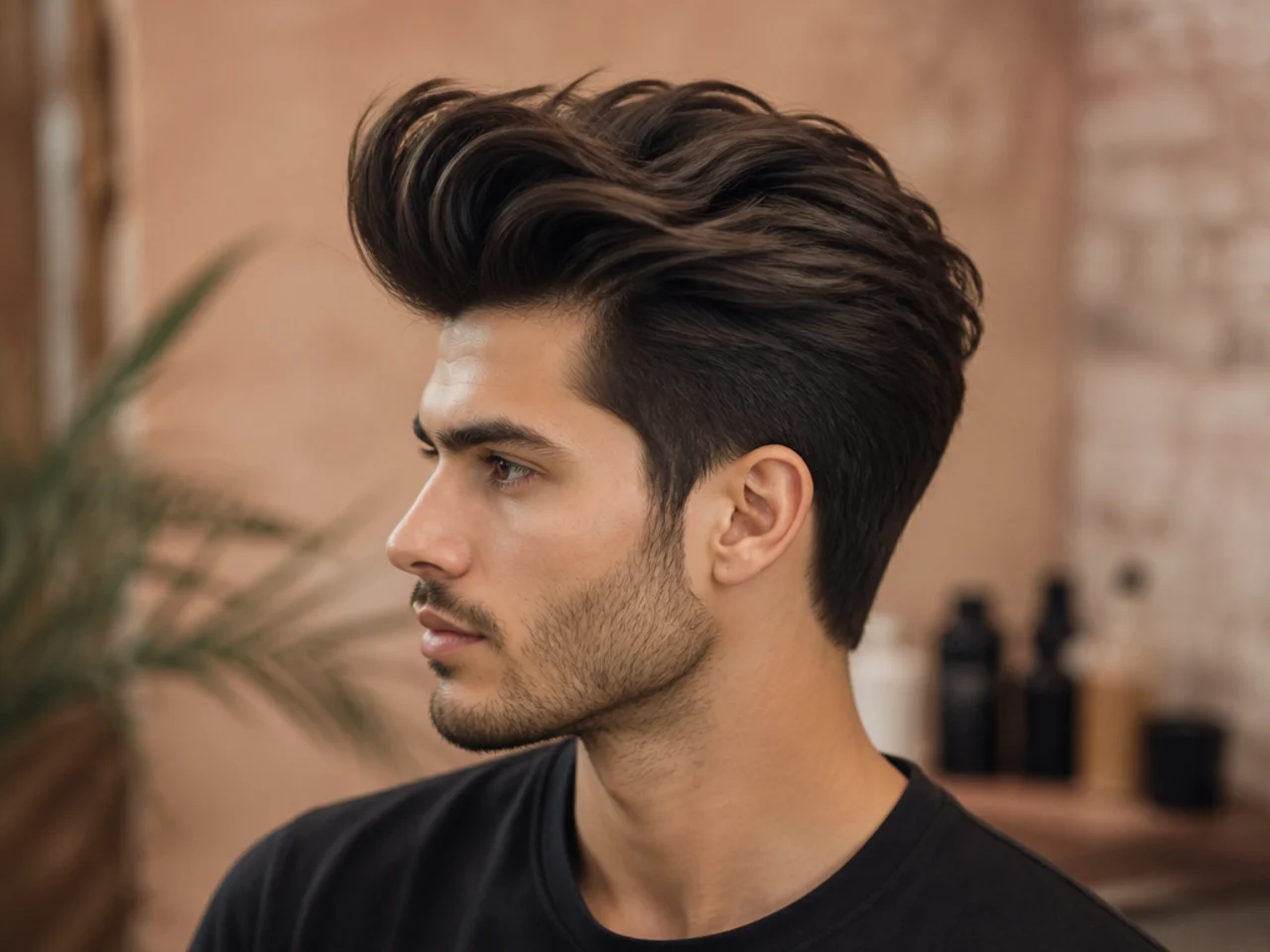 Modern long quiff on a young man with six-inch matte swept-back front and low taper sides showing the 2026 evolution of the style