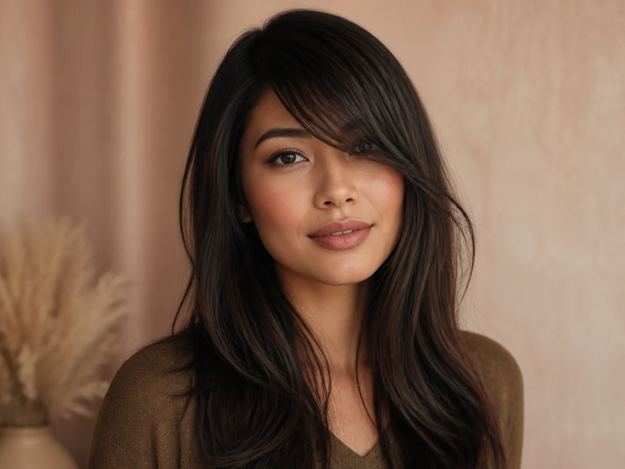 Long side swept bangs on fine hair