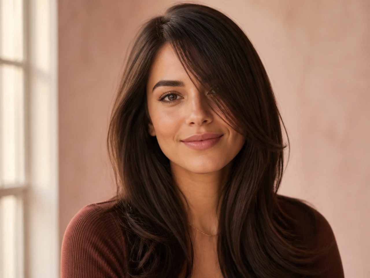 Long side swept bangs from a deep side part