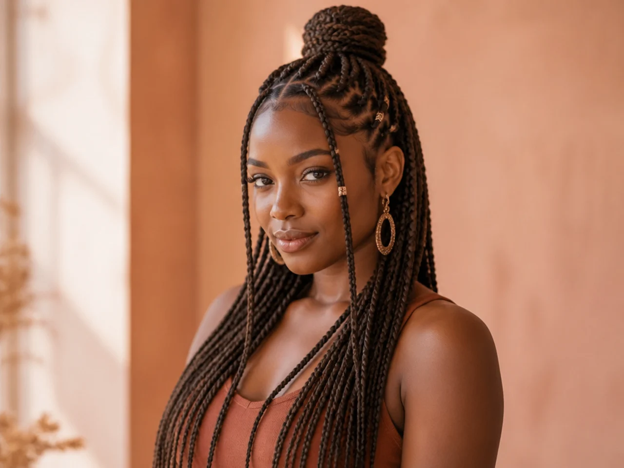 Long Fulani braids worn half up