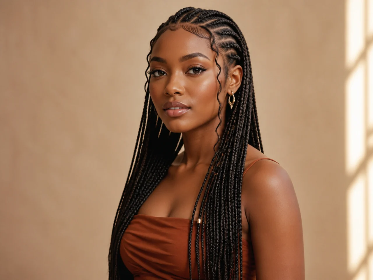 Mid-back knotless Fulani braids with flat roots