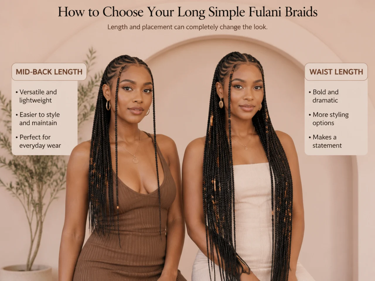 Mid-back and waist-length Fulani braids compared side by side