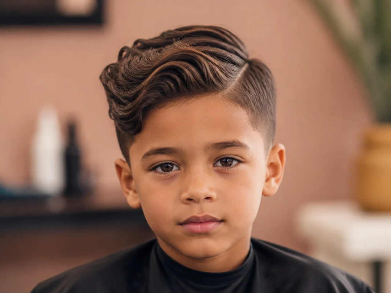 A boy with a long top and scissor-cut sides