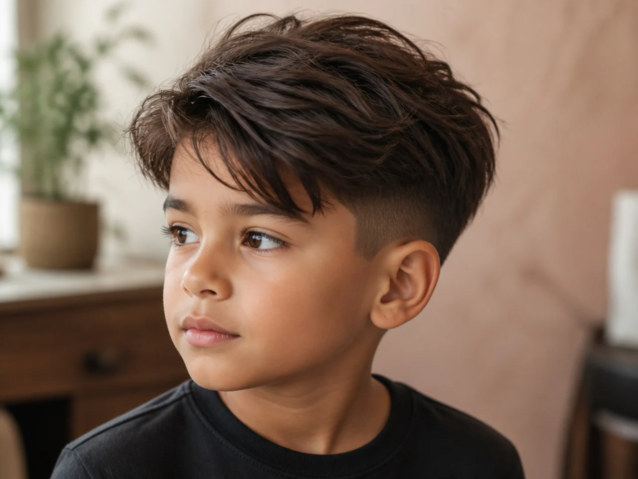 A boy with a long top over a soft undercut