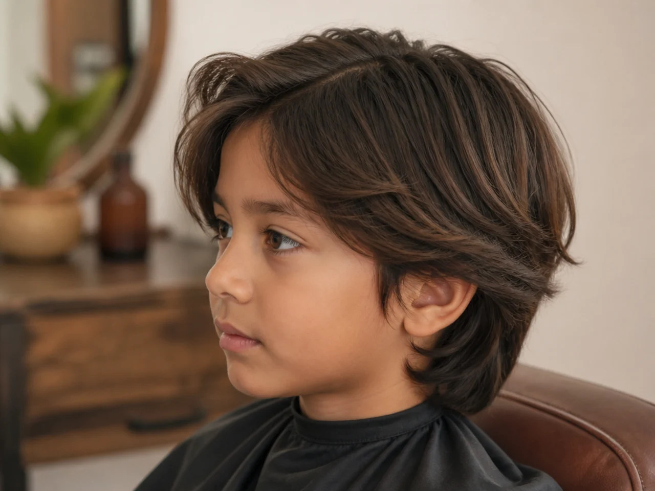Side view of a boy with long layered hair