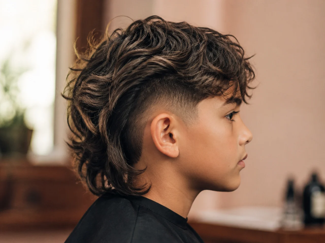 A boy with long hair showing layered movement through the ends