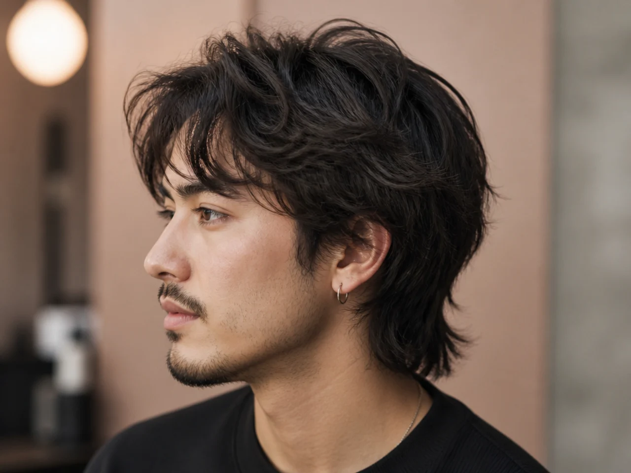 Grown-out two block shag with softened sides and 7 inches of shaggy layered top on wavy hair