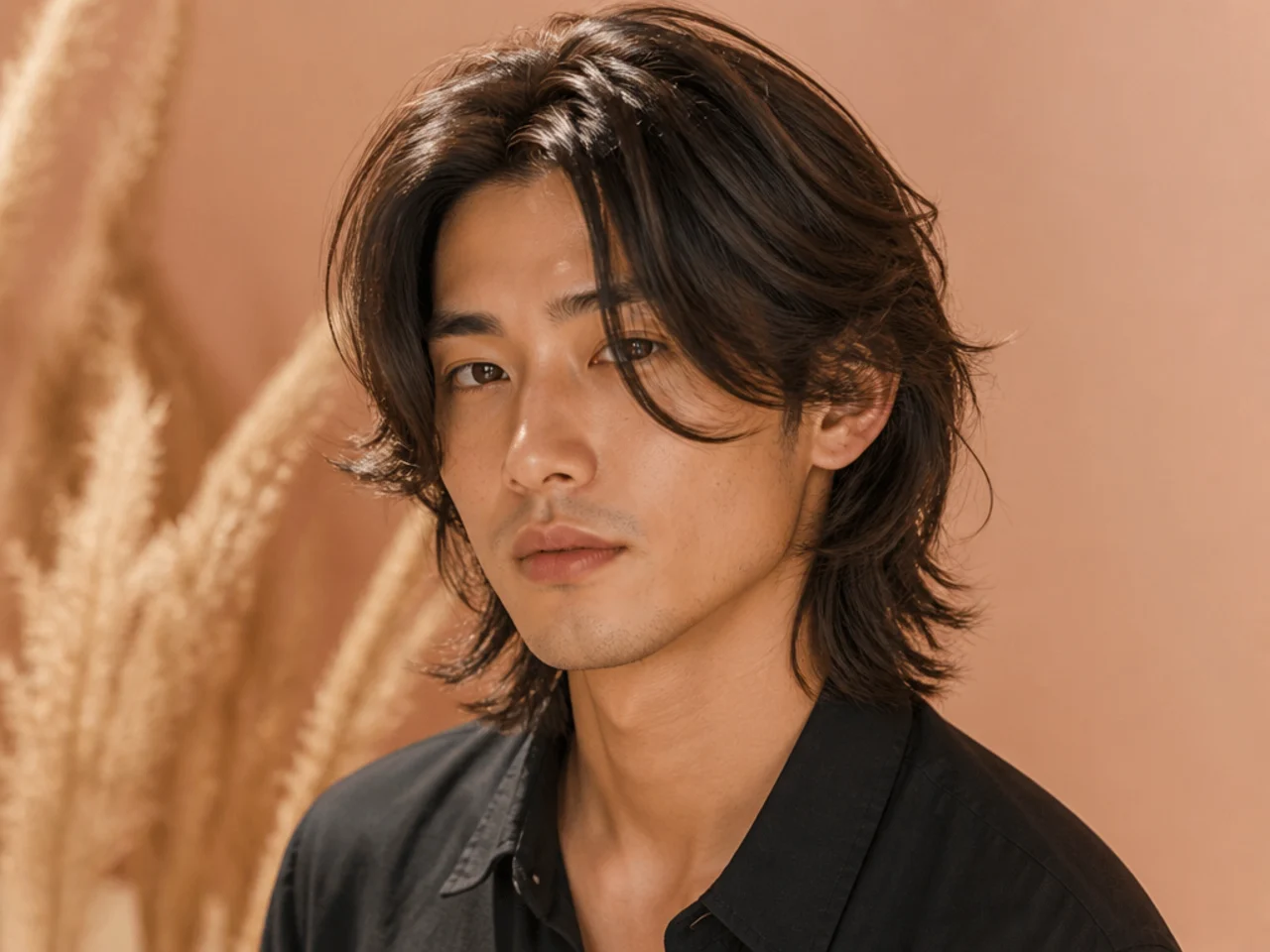 Long two block with face-framing layers cut around the jawline on straight brown hair