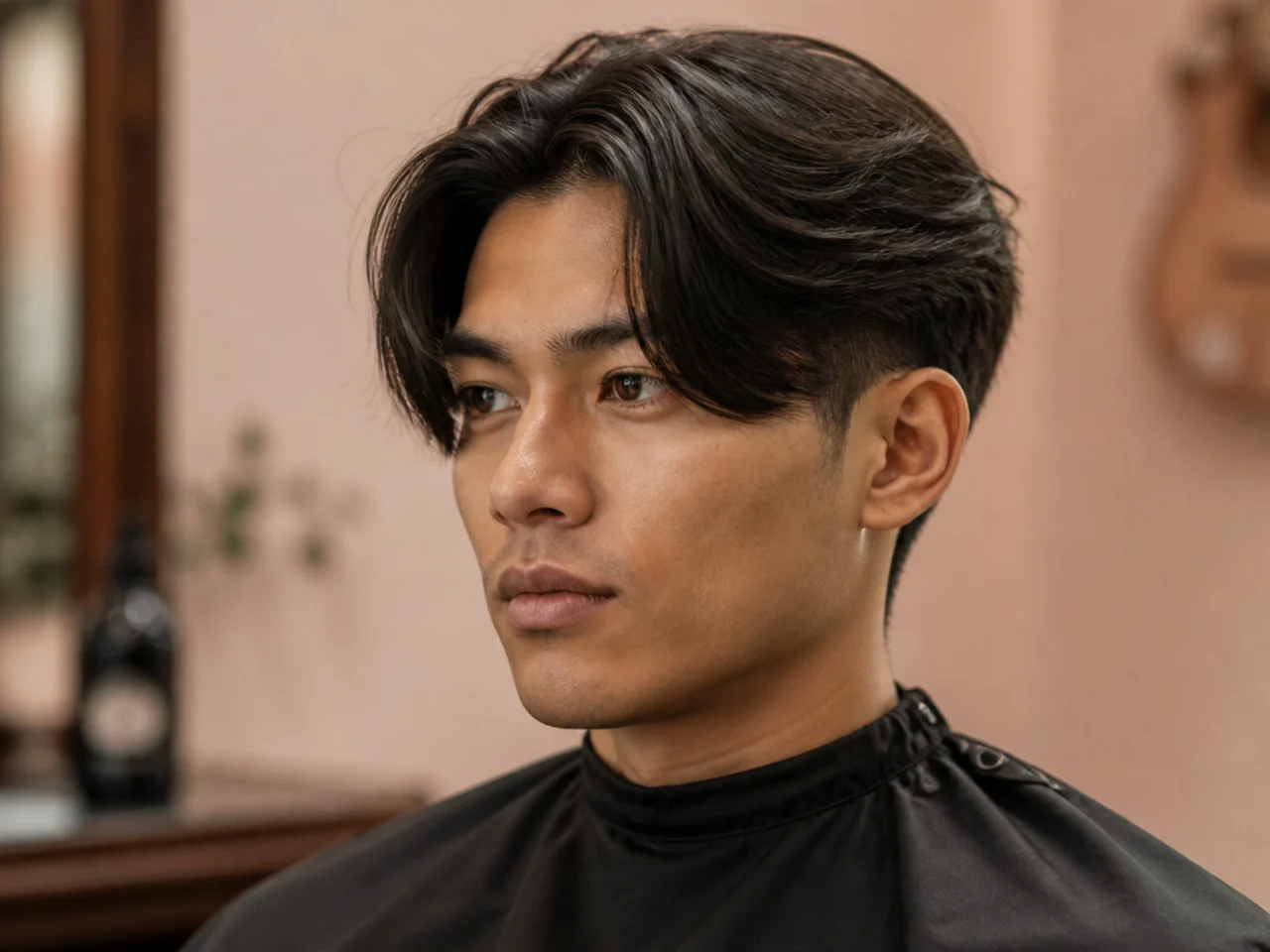 Long middle part two block with 6 inches on top parted down the center on straight black hair