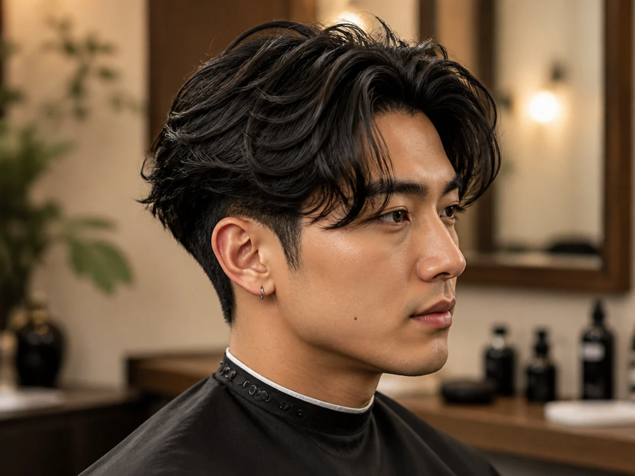 Round brush leave-in conditioner and light-hold hairspray for styling a long two block haircut