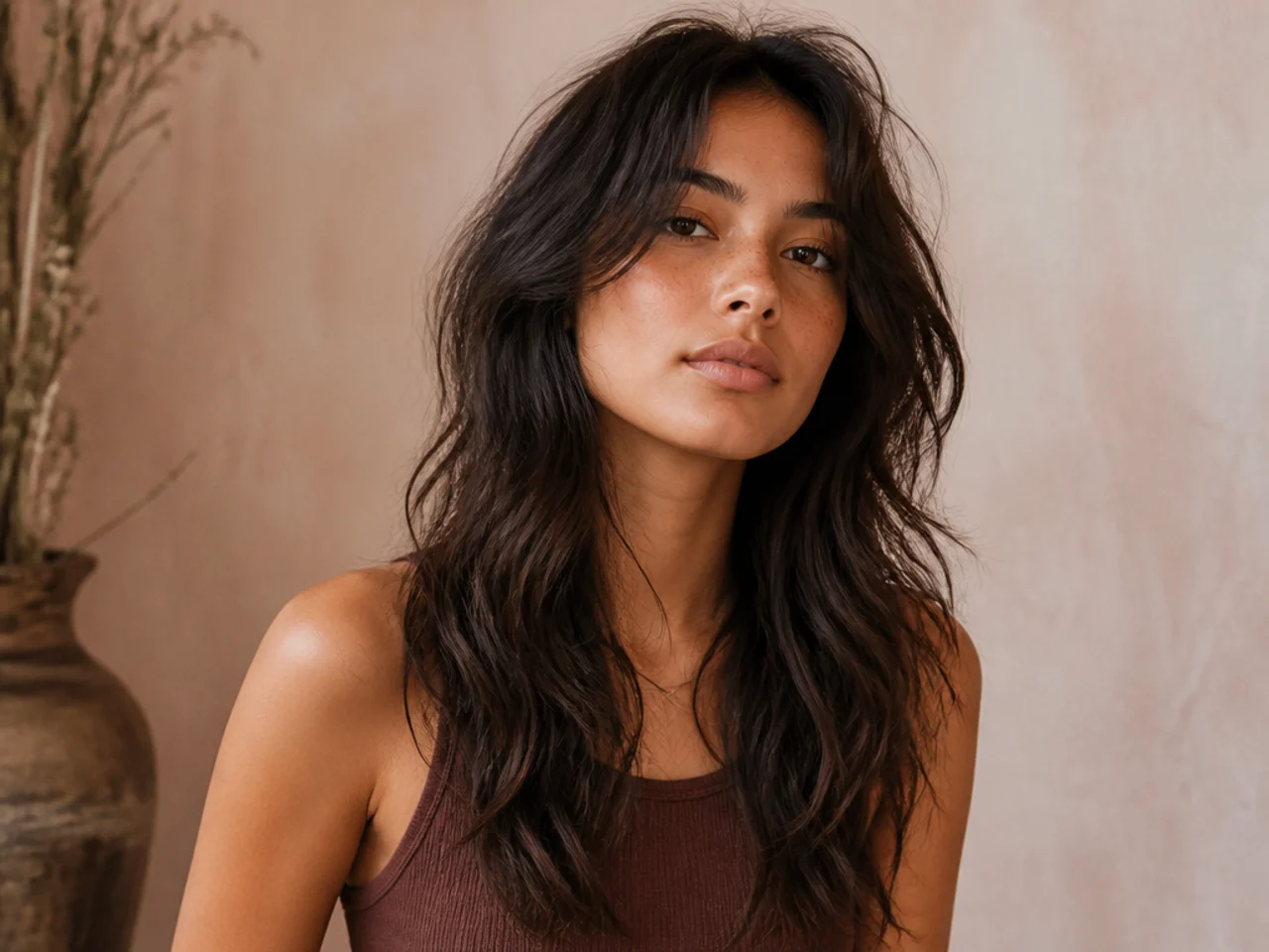 Long wolf cut air-dried with natural texture