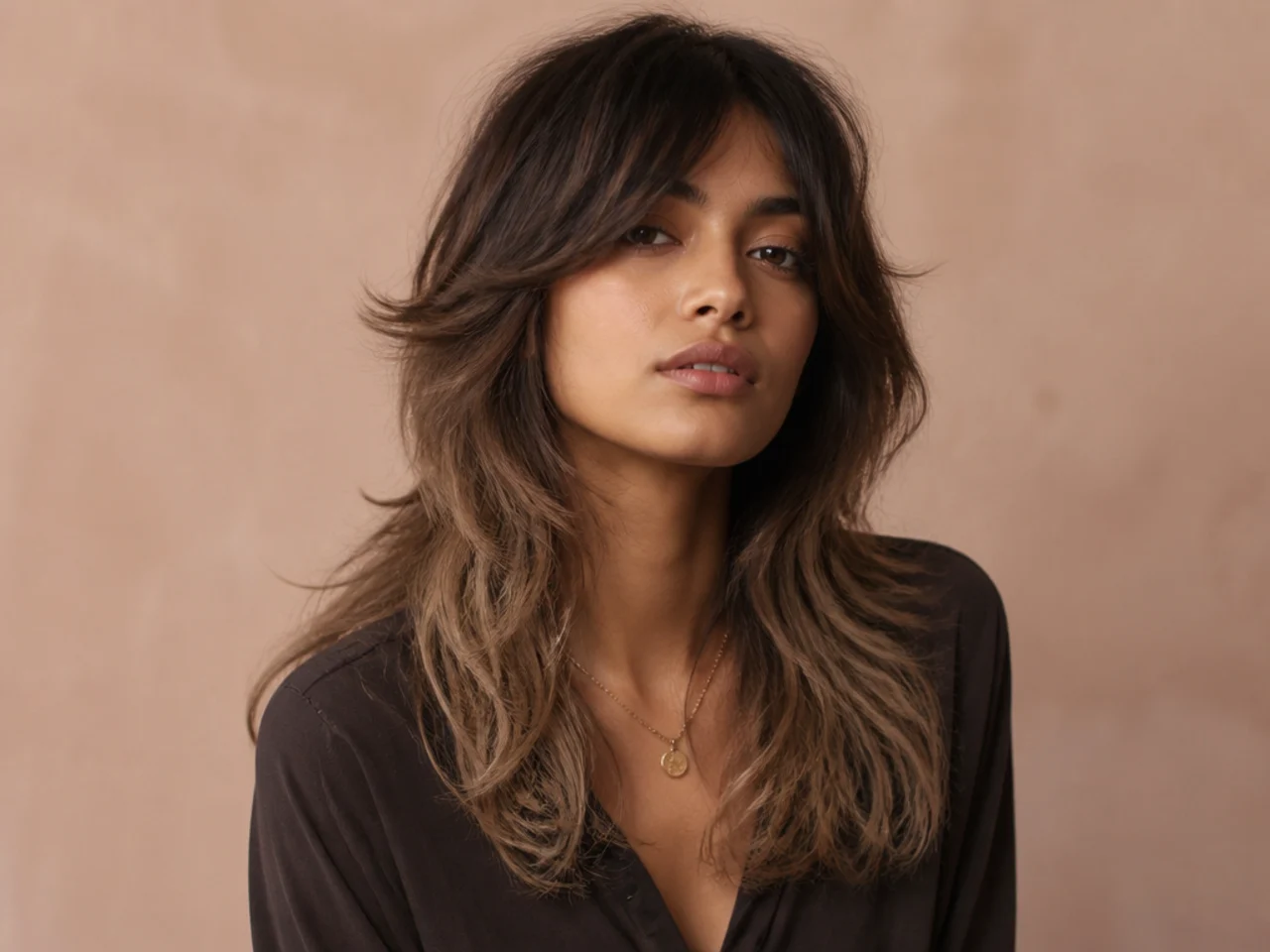 Long wolf cut with a dark-to-light colour melt