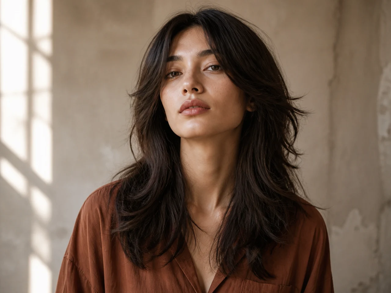 Long wolf cut with a centre parting