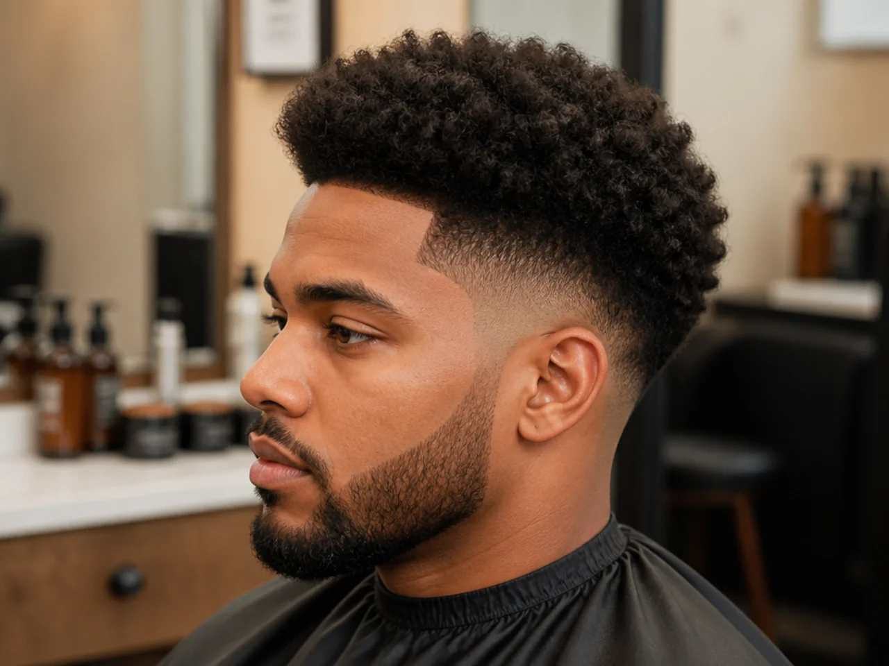 Black man showing a phone reference photo to a barber before an afro taper fade cut begins