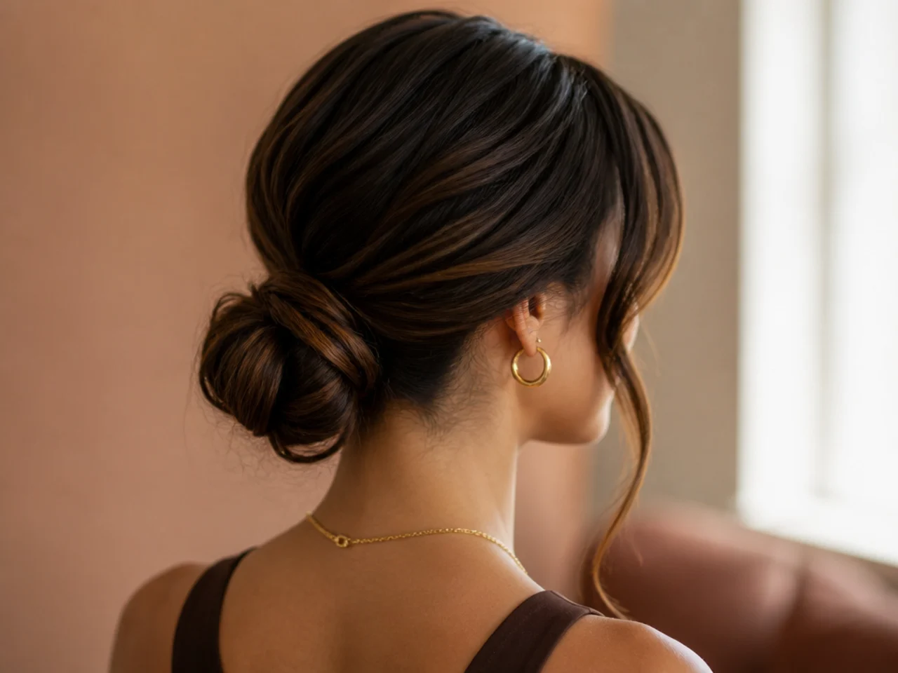A low bun with two face-framing pieces